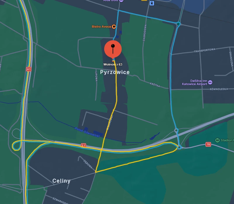 dojazd do parkingu platinum pyrzowice z autostrady A1